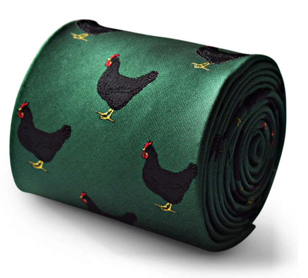 dark green tie with black chicken design